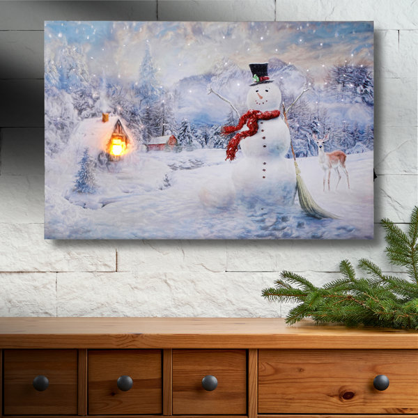 The Holiday Aisle Snowman Winter Scene On Canvas Painting Wayfair   Snowman Winter Scene On Canvas Painting 